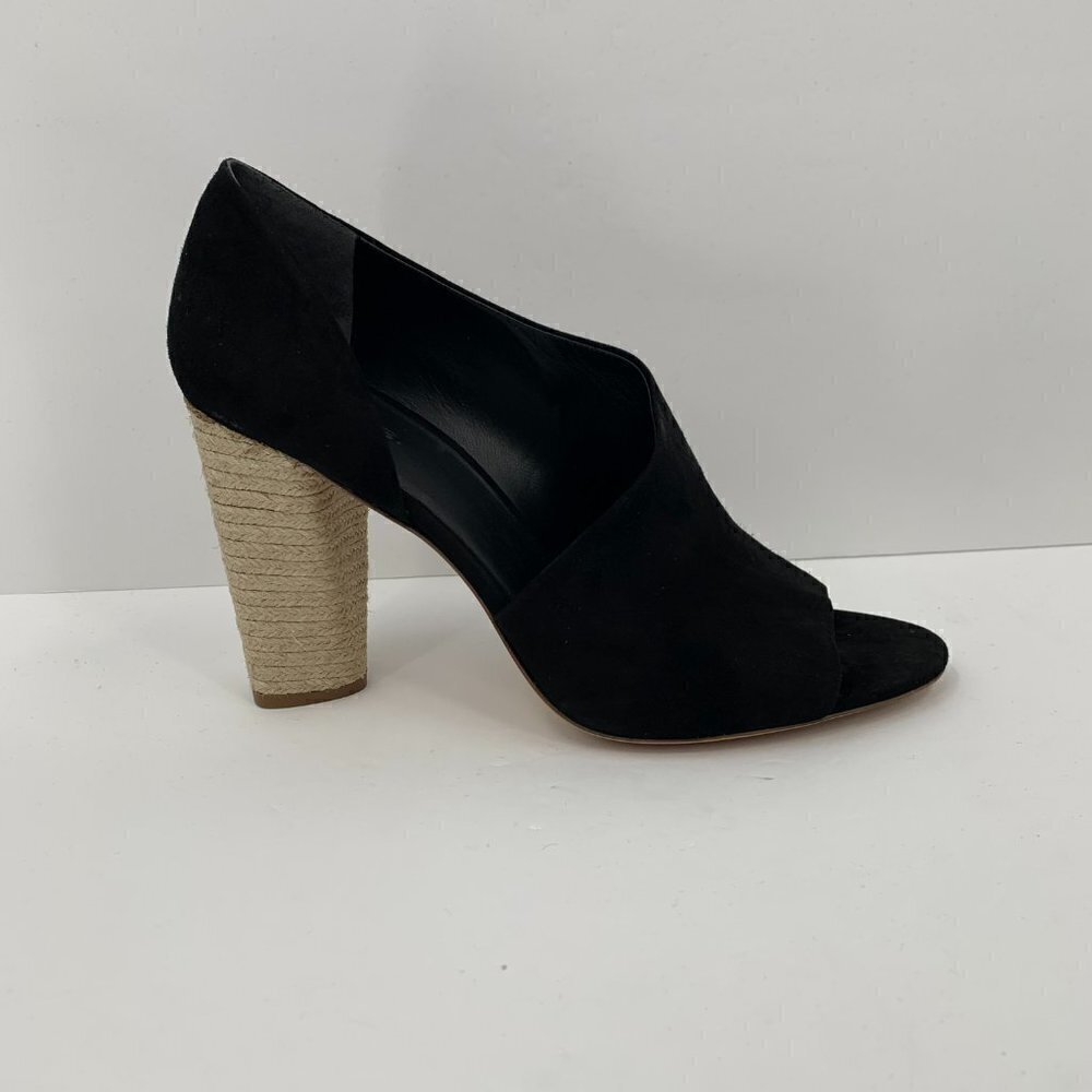 Vince Percey Block Heel black suede peeptoe sandals jute wrap bootie shoe new 10 - Picture 2 of 9